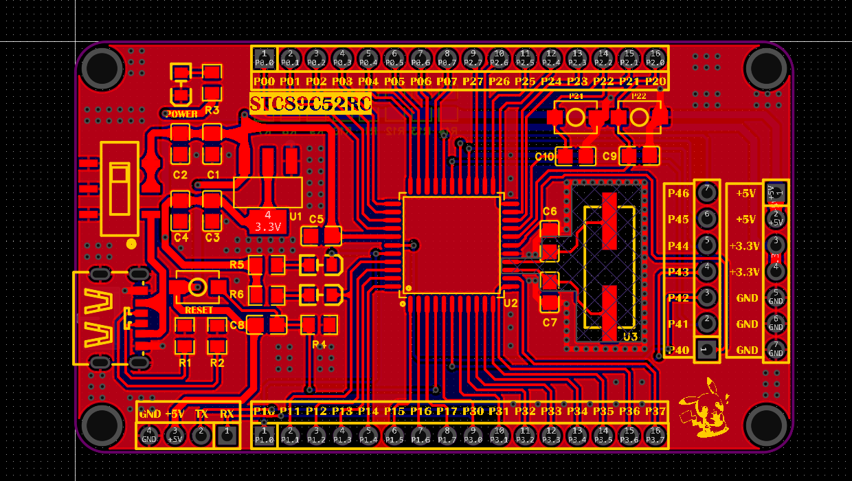 51单片机核心板 PCB 3D渲染图
